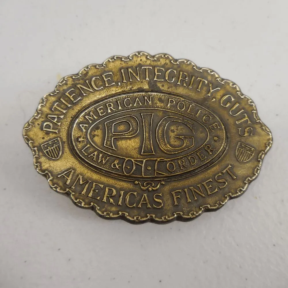 American Police Law & Order Patience Integrity Guts PIG Wyoming Art Works Buckle